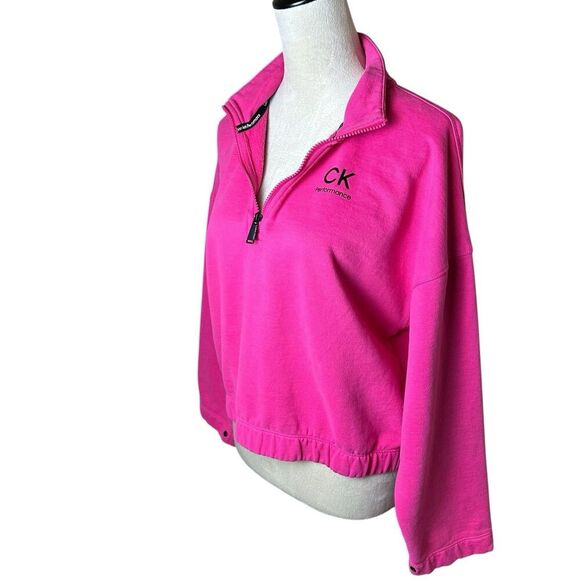 Calvin Klein Performance Hot Pink Cropped Quarter Zip Logo Fleece Pullover Sz XL - Picture 4 of 10
